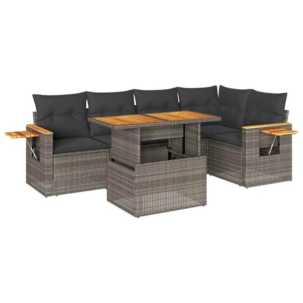 vidaXL Salon de jardin avec coussins 6 Pièces gris résine tressée acacia