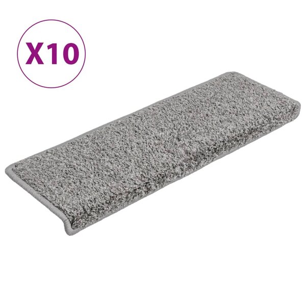 vidaXL Tapis d'escalier 10 pièces 65 x 21 x 4 cm Gris Bord rectangulaire