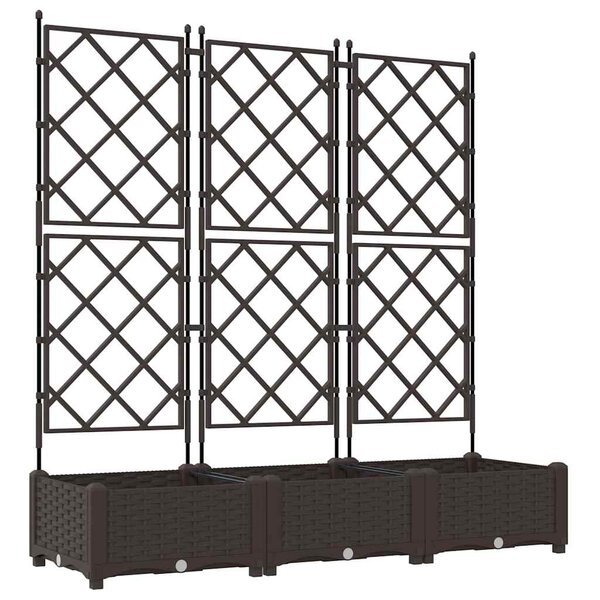 vidaXL Bac à fleurs avec Treillis 3 Pièces Marron 120 x 40 x 125.5 cm PP