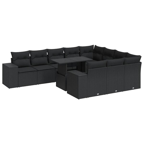 vidaXL Salon de jardin 11 Pièces avec coussins noir résine tressée