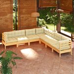 vidaXL Salon de jardin 7 Pièces avec coussins crème bois de pin massif