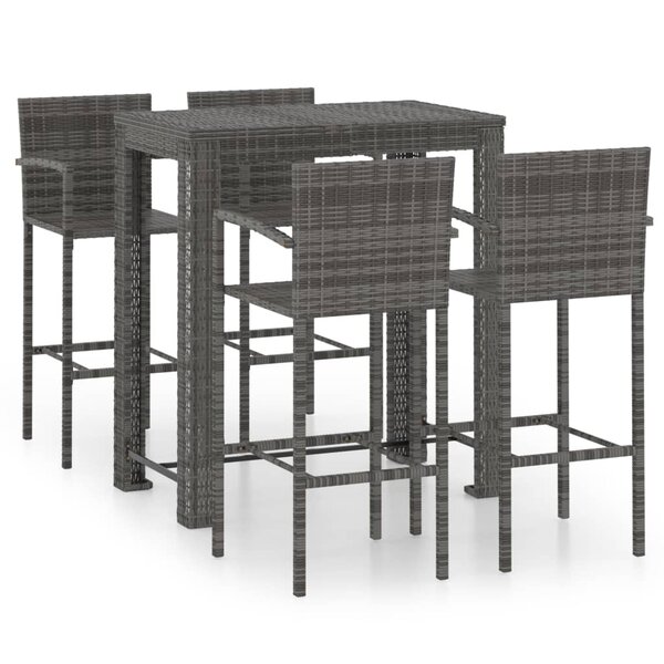 vidaXL Ensemble de bar d'extérieur 5 Pièces accoudoir Résine tressée Gris
