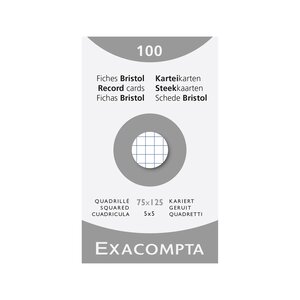 Étui De 100 Fiches - Bristol Quadrillé 5x5 Non Perforé 75x125mm - Blanc - X 10 - Exacompta