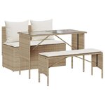 vidaXL Ensemble à manger de jardin et coussins 3 Pièces Beige poly rotin