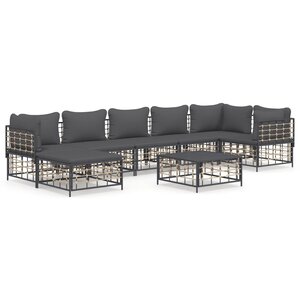 vidaXL Salon de jardin 8 Pièces avec coussins anthracite résine tressée