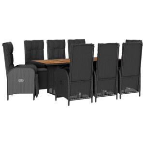 vidaXL Ensemble à manger de jardin 9Pièces coussins noir résine tressée