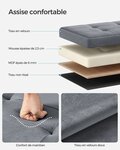 Banc de rangement boîte pliable en velours repose-pieds avec couvercle 31 x 41 x 31 cm capacité de charge 130 kg pour couloir salon gris 12_0004140