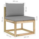 Vidaxl canapé central de jardin avec coussins bois imprégné de vert