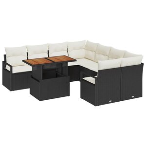 vidaXL Ensemble de salle à manger pour jardin 9 Pièces Noir  Crème