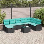 vidaXL Ensemble de canapé de jardin avec coussin 9 Pièces Noir Poly rotin