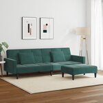 vidaXL Canapé-lit à 2 places avec repose-pied vert foncé velours