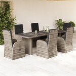 vidaXL Ensemble à manger de jardin et coussins 7 Pièces gris rotin