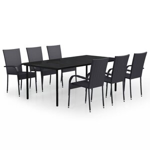 vidaXL Ensemble à manger de jardin 7 Pièces Noir