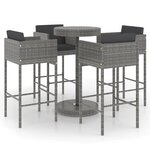 vidaXL Ensemble de bar de jardin 5 Pièces et coussins Résine tressée Gris
