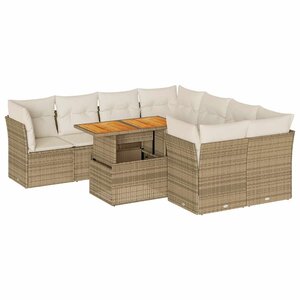 vidaXL Salon de jardin avec coussins 9 Pièces beige résine tressée