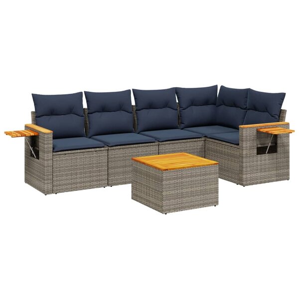 vidaXL Salon de jardin 6 Pièces avec coussins gris résine tressée