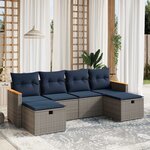 vidaXL Salon de jardin 6 Pièces avec coussins gris résine tressée