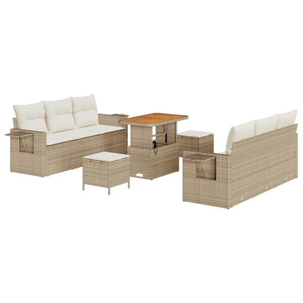 vidaXL Ensemble de canapé de jardin 9 Pièces Beige polyrotin