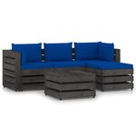 vidaXL Salon de jardin 5 Pièces avec coussins Bois imprégné de gris