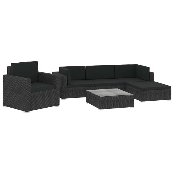 vidaXL Salon de jardin 6 Pièces avec coussins résine tressée noir