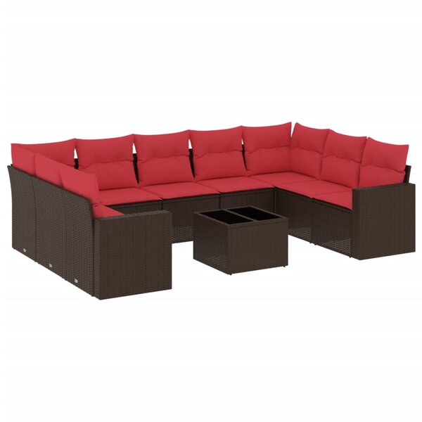 vidaXL Salon de jardin 10 Pièces avec coussins marron résine tressée