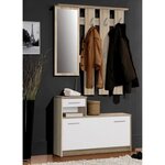 PEILI Vestiaire d'entrée avec miroir scandinave chêne et blanc - 97 cm