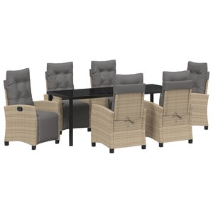 vidaXL Ensemble de jardin 7 pièces beige rattan poly