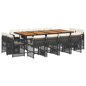 vidaXL Ensemble à manger de jardin 13 Pièces coussins noir résine tressée