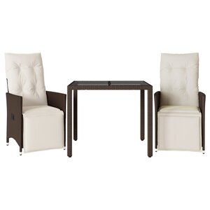 vidaXL Ensemble de bistro de jardin 3 Pièces coussins marron poly rotin