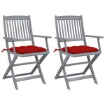 vidaXL Chaises pliables d'extérieur lot de 2 et coussins Bois d'acacia