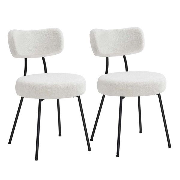 Chaises salle à manger lot de 2 tissu peluche dossier courbé chaises de cuisine rembourrées cader en acier modernes salon coiffeuse blanc 12_0004987