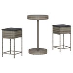 vidaXL Ensemble de bar de jardin 3 Pièces et coussins gris résine tressée