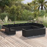 vidaXL Salon de jardin 13 Pièces avec coussins Noir Résine tressée