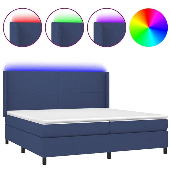 vidaXL Sommier à lattes de lit matelas LED Bleu 200x200 cm Tissu