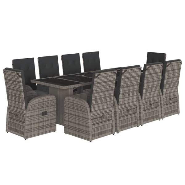 vidaXL Ensemble à manger de jardin 11Pièces avec coussins gris poly rotin