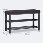 Banc banquette range chaussures coussin rembourré tissu étagère à chaussures 2 niveaux métal marron 13_0000366_3