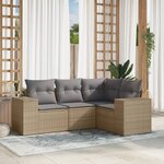 vidaXL Salon de jardin avec coussins 4 Pièces beige résine tressée