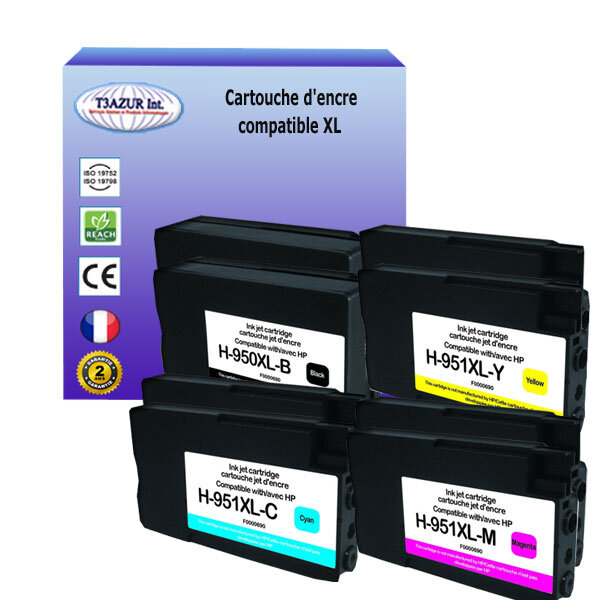 8 Cartouches compatibles avec HP OfficeJet Pro 251DW, 276DW, 8100, 8600 remplace HP 950XL, HP 951XL  (Noire+Couleur)- T3AZUR
