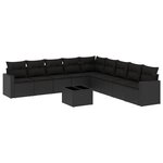 vidaXL Salon de jardin 10 Pièces avec coussins noir résine tressée