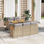 vidaXL Salon de jardin 6 Pièces avec coussins beige résine tressée acacia