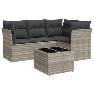 vidaXL Salon de jardin 5 Pièces avec coussins gris clair résine tressée