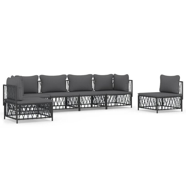 Salon de jardin meuble d'extérieur ensemble de mobilier avec coussins 6 pièces anthracite acier 02_0018308