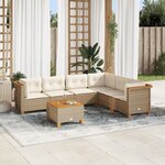 vidaXL Salon de jardin avec coussins 7 Pièces beige résine tressée