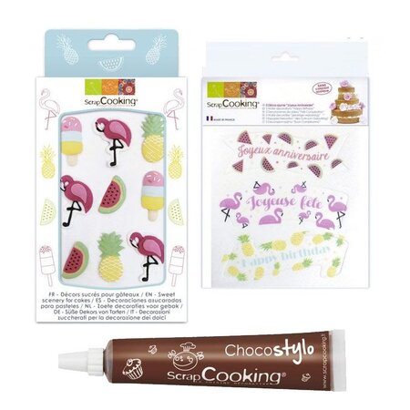 Kit anniversaire Tropical décors sucrés & azyme + 1 Stylo chocolat