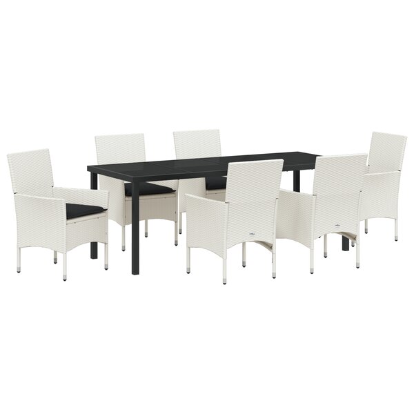 Ensemble de salle à manger de jardin 7 pièces avec coussins Rattan poly blanc