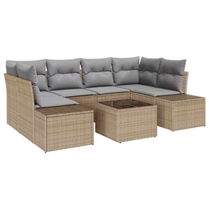 vidaXL Ensemble de canapé de jardin 7 Pièces Beige Poly rotin
