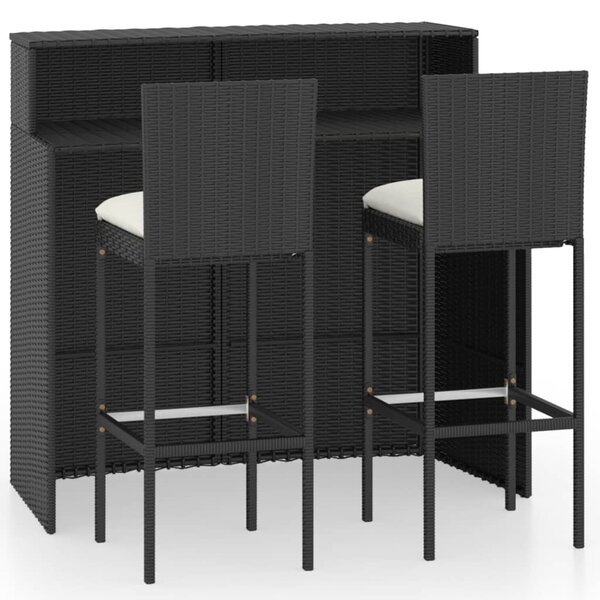 vidaXL Ensemble de bar de jardin avec coussins 3 Pièces Noir