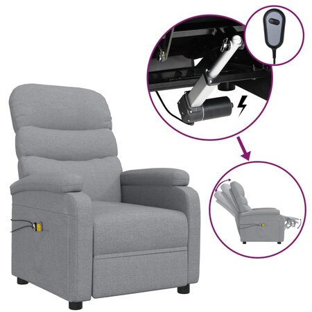 vidaXL Fauteuil électrique de massage Gris clair Tissu