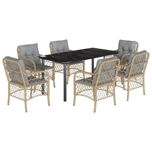 vidaXL Ensemble à manger de jardin coussins 7 Pièces mélange beige rotin