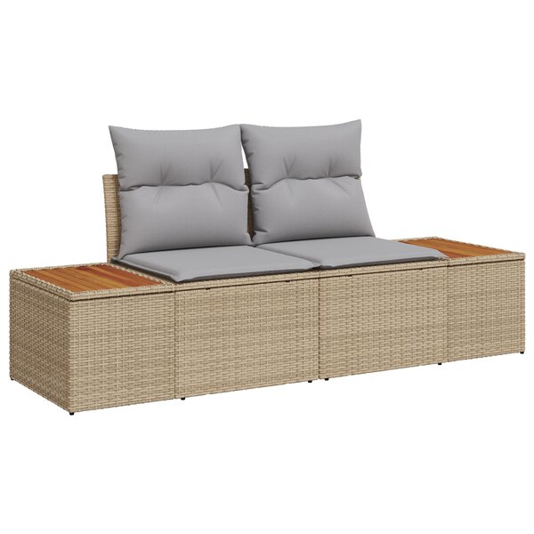 Sofa de jardin 2 places avec rangement et coussins beige en poly rotin